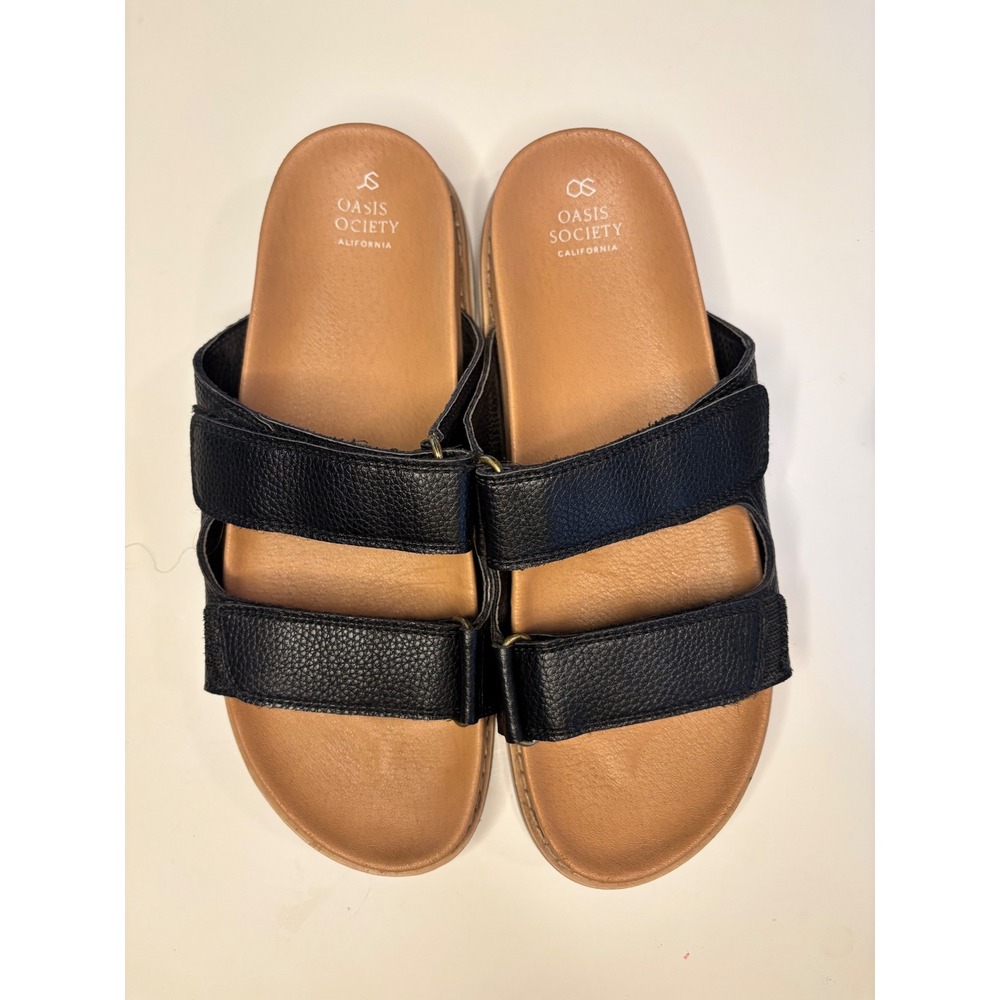Oasis Society Black Pebbled Double Strap‎ Slide Sandals Comfort 8.5